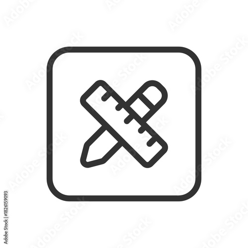 School, Learning Pencil Ruler line icon – pencil and ruler crossed outline for math, geometry, drafting, education apps UI