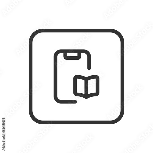School, Learning Phone Mobile Book line icon – smartphone with open book outline for mobile learning, e-books, education apps UI