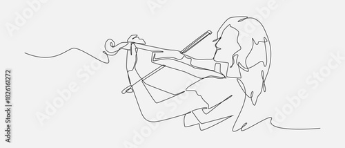 Continuous line drawing of a female musician playing violin. Editable vector illustration.