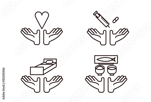 ヘルスケアに関する手厚さを表すアイコンセット