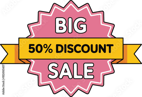 Big 50 percent discount sale badge isolated on