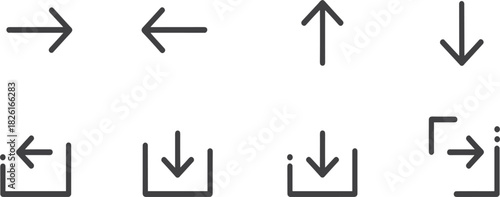 Set of Arrow Direction Line Icons, Download Transfer Navigation Symbols, Simple Minimalist UI UX App Web Interface Vector Collection