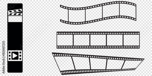 film strip icon Grunge 35mm film strip vector with blank frames, perfect for vintage cinema photography and movie reel illustration. seamless vintage filmstrip roll frame. Video or movie filmstrip ove