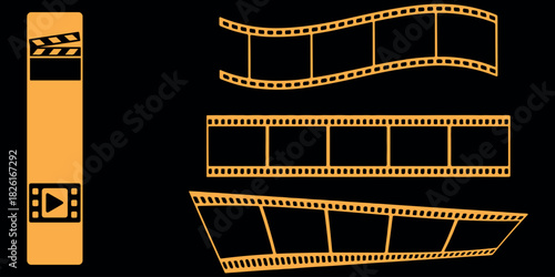 film strip icon Grunge 35mm film strip vector with blank frames, perfect for vintage cinema photography and movie reel illustration. seamless vintage filmstrip roll frame. Video or movie filmstrip ove