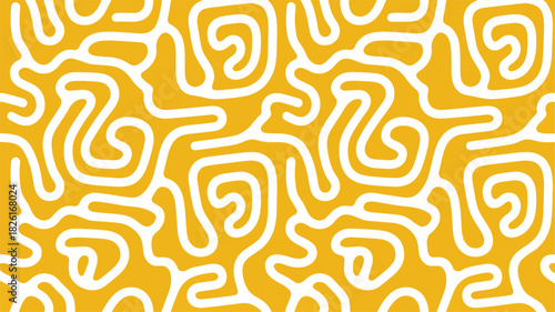 Abstract yellow and white seamless pattern with swirling maze like lines