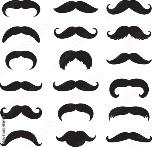 Collection of black mustache silhouettes in various styles and shapes
