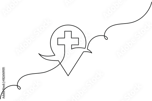 Simple one line art location pin ecg  and medical cross continuous drawing