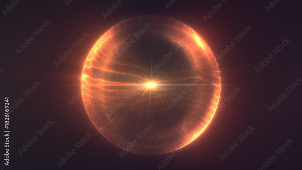 Obraz premium Shining golden plasma sphere with fluid light patterns and warm radiant energy floating in darkness