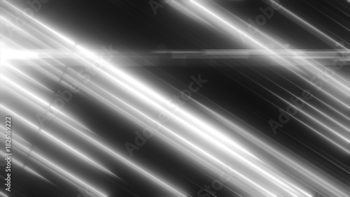 Sleek monochrome abstract background with bright silver and white diagonal light streaks over a smooth dark surface