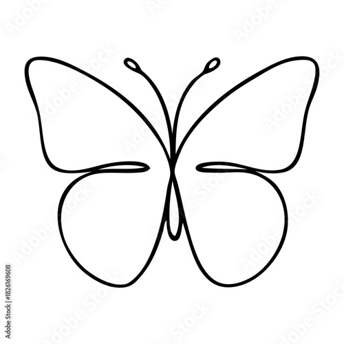 Dibujo de línea continua de mariposa con alas abiertas 