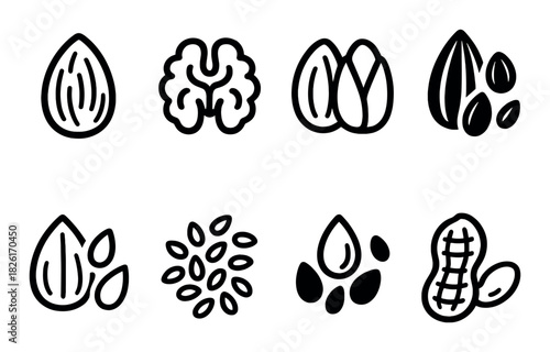 Set of eight black and white geometric seed icons