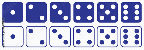 Dice icon set with all six faces in black color in outline style. Ludo game dice symbols in outline style. Set of six sides of a dice icon in black color. Dice icon concept vector illustration. eps 10