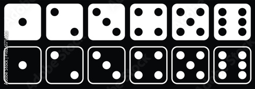 Dice icon set with all six faces in black color in outline style. Ludo game dice symbols in outline style. Set of six sides of a dice icon in black color. Dice icon concept vector illustration. eps 10