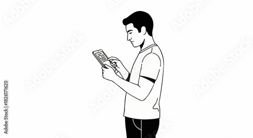 Man Holding and Using a Digital Tablet Device.