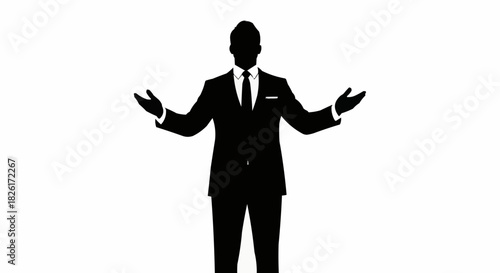 Silhouette of a businessman in a suit with open arms.