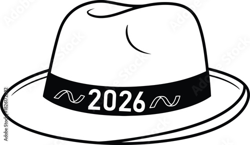 Stylish fedora hat illustration with 2026 year for future events