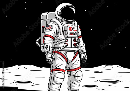 Astronaut on the Moon Space Exploration Illustration