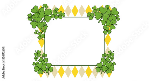 Festive Clover Frame with Diamond Pattern, Perfect for Saint Patrick's Day Celebration