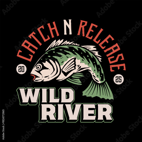 Vector Illustration of Bass Fish Fishing Rods. Great Outdoors and Adventure Gear with Vintage Illustration Suitable for Fishing Badge