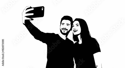 Happy couple taking a selfie together with a smartphone.