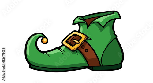 Whimsical Green Elf Shoe with Buckle, Cartoon Style