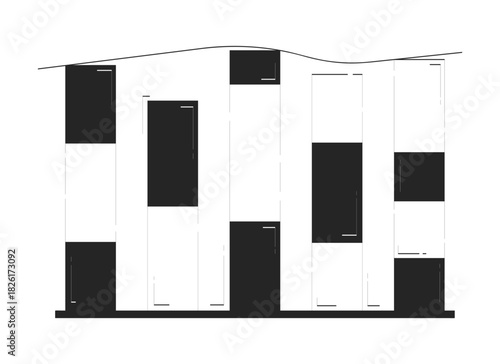 Bar chart row with varied segments doodle linear object. Results comparison. Financial analytics graph. Barchart 2D vector outline clip art drawing isolated on white. Hand drawn sketch illustration