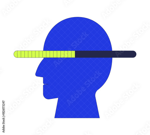 Loading data 2D illustration concept. Cognitive learning process. Upload download status. Progress bar with head silhouette cartoon composition isolated on white. Flat abstract vector metaphor
