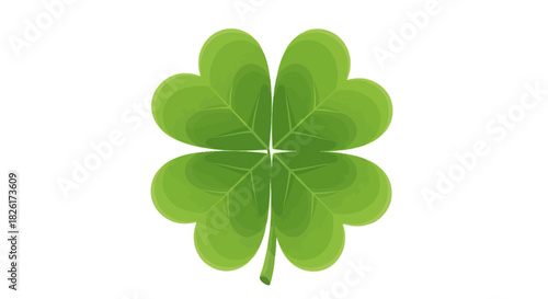 A Vibrant Green Four-Leaf Clover Symbolizing Luck and Good Fortune against a Clean White Background