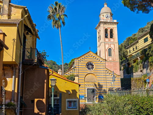 View at the church of Portofino on liguria in Italy