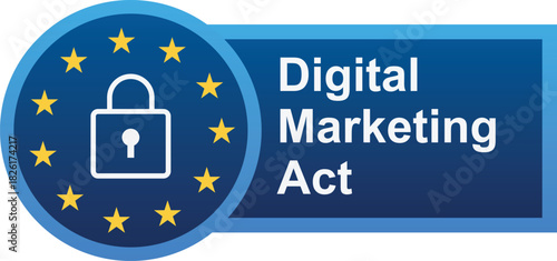 Digital Marketing Act logo with a padlock inside a circle of stars, representing data protection and compliance.