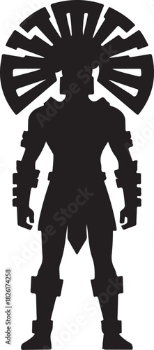 An Aztec warrior silhouette image. It shows the silhouette of a warrior figure with traditional Aztec clothing and headdress.