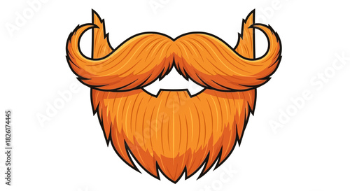 Vibrant orange mustache and beard illustration with a bold outline, capturing a stylish and classic masculine aesthetic for modern branding or vintage-inspired designs