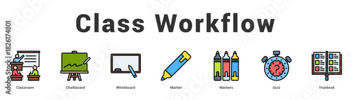Class Workflow Modern and clean web banner illustration featuring thematic icons for visual communication