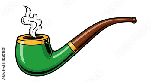 Smoking Pipe Illustration with Tobacco Smoke and Green Bowl