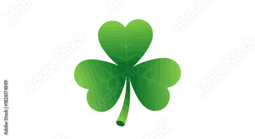 A vibrant green shamrock, a symbol of good luck and Irish heritage, isolated on a clean white background