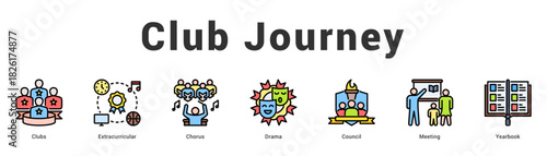 Club Journey Modern and clean web banner illustration featuring thematic icons for visual communication