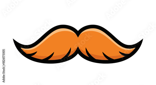 A vibrant orange cartoon mustache icon with a bold black outline, isolated on a white background. A funny and stylish graphic design element for facial hair