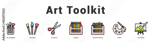 Art Toolkit Modern and clean web banner illustration featuring thematic icons for visual communication