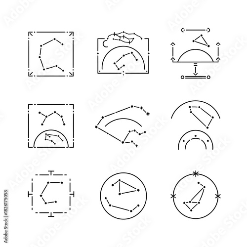 Celestial Constellation Line Art Icons Set.