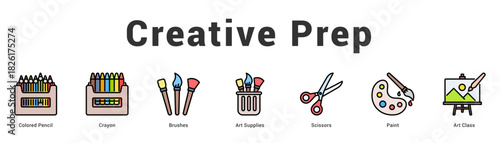 Creative Prep Modern and clean web banner illustration featuring thematic icons for visual communication