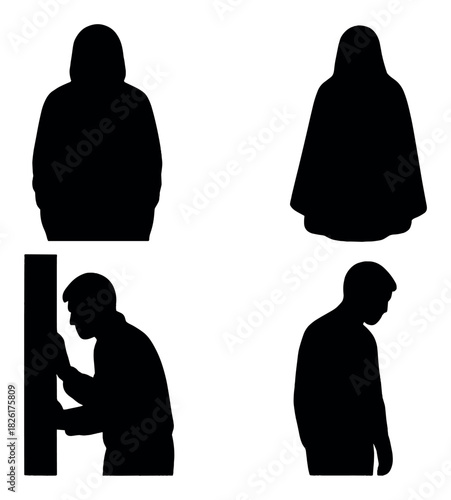 Silhouette figures against yellow background