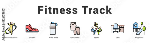 Fitness Track Modern and clean web banner illustration featuring thematic icons for visual communication