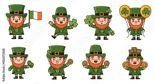 Collection of cheerful leprechauns celebrating St