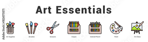 Art Essentials Modern and clean web banner illustration featuring thematic icons for visual communication