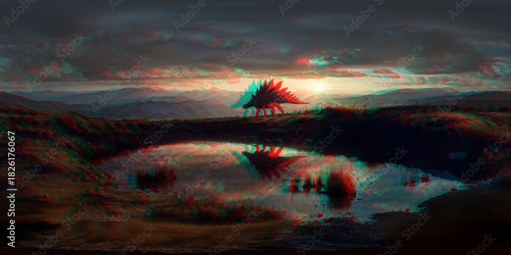 Naklejka premium Stegosaurus v2 8K VR 360 anaglyph 3d