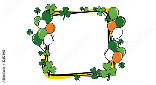 Square frame with shamrocks and balloons for St