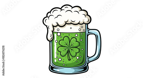St. Patrick's Day celebration concept with a frothy green beer mug adorned with a lucky shamrock