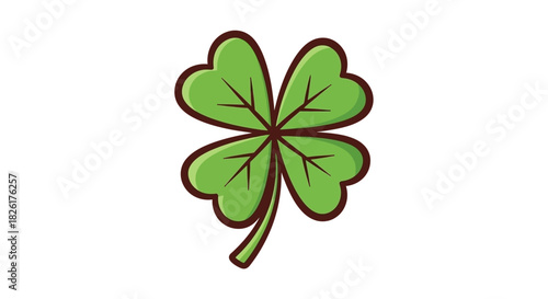 A charming cartoon illustration of a green four-leaf clover, a universal symbol of good luck, fortune, and prosperity