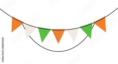 Festive hanging bunting banner with Indian tricolor flags for a national holiday celebration