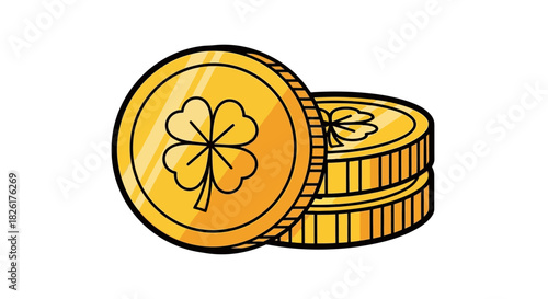 Golden coins with a four-leaf clover symbol, representing luck and fortune
